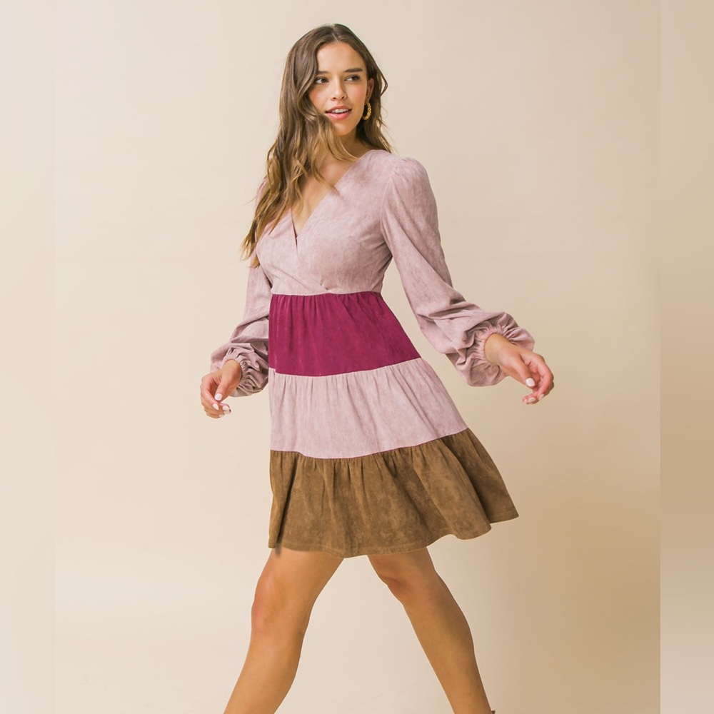 New flying tomato color block dusty pink brick dress long sleeve size small